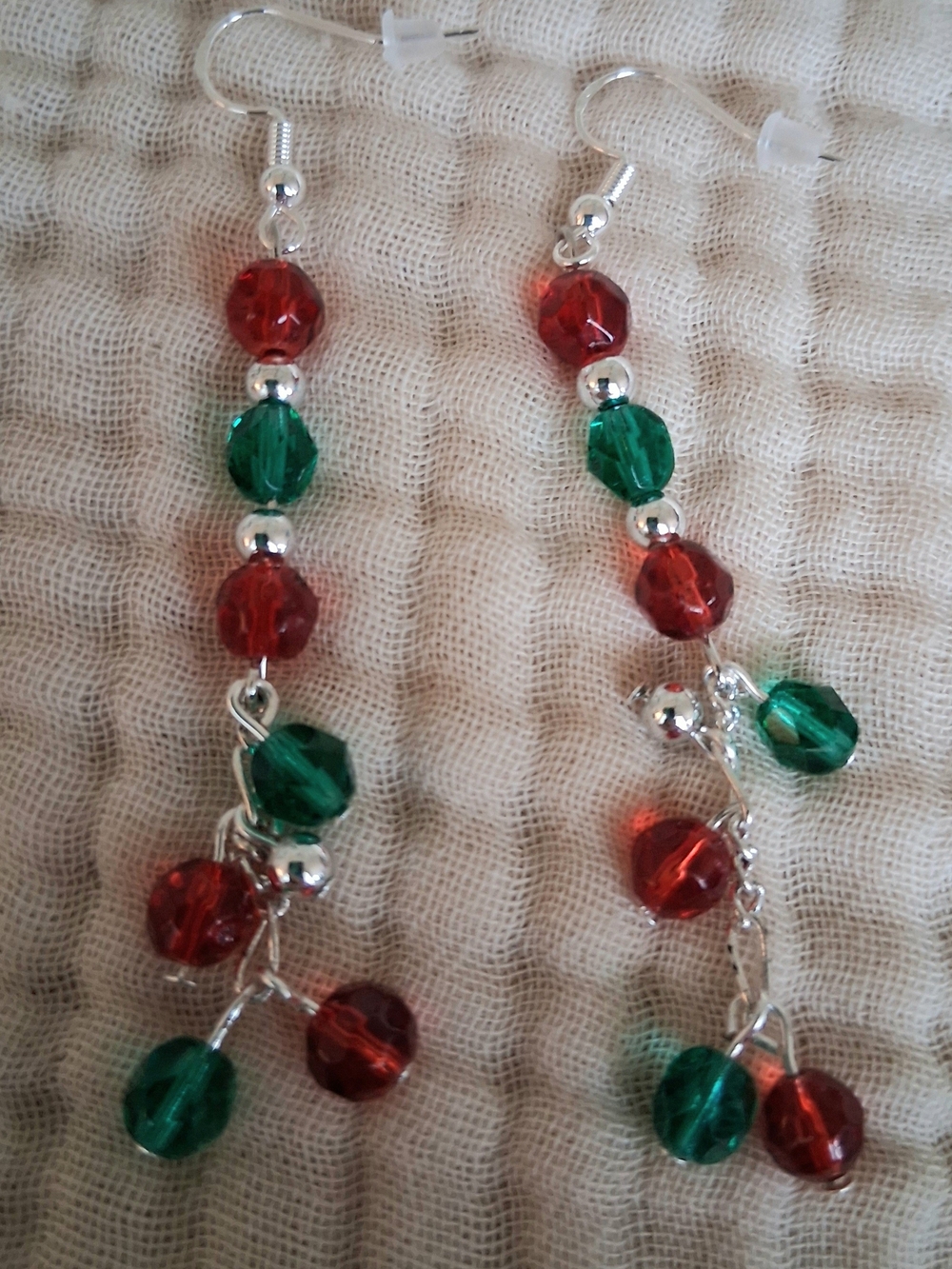 Handmade Fun Festive Party Red & Green Holiday Beaded 3" Dangle Earrings